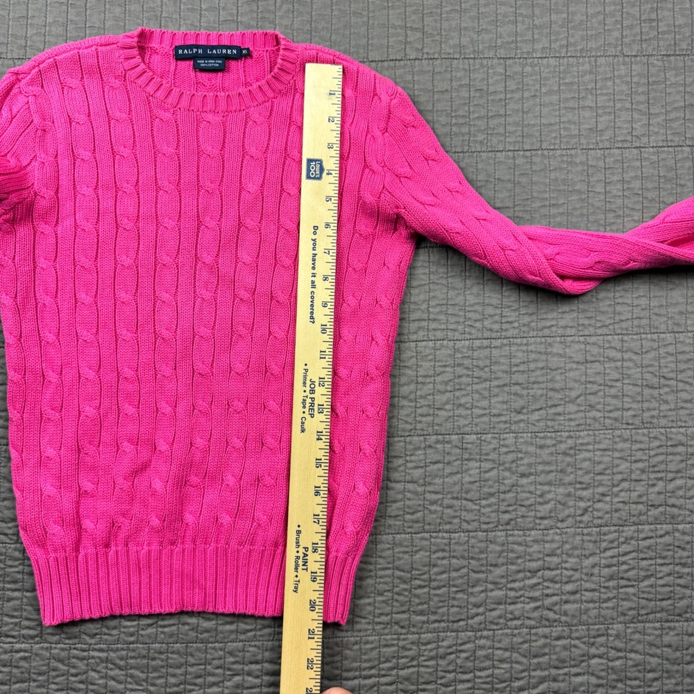 Vintage Ralph Lauren Women XS Hot Pink Cable Knit Crewneck Sweater Preppy Pony - Picture 7 of 8